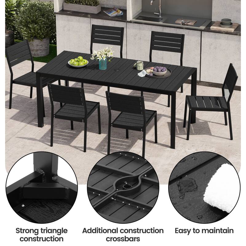 9/11-Piece Outdoor Dining Set Aluminum Table and Stackable Chairs w/10 ft Umbrella and Base