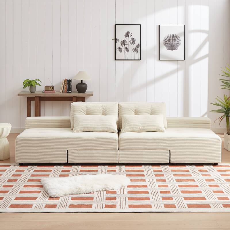 GDFStudio - Emerson Modular Corduroy 3-Seater Sofa with Storage and Customizable Design