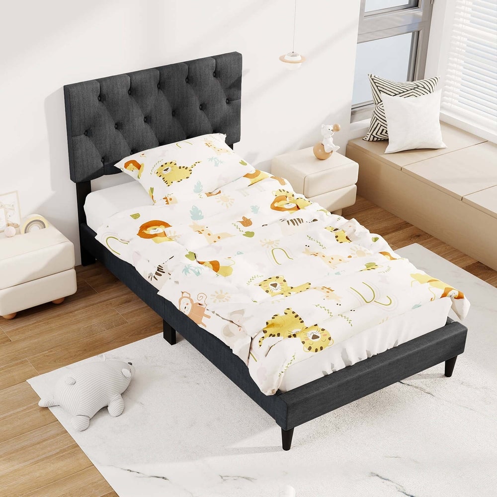Costway Twin/Full/Queen Size Bed Frame with Button-Tufted Headboard &