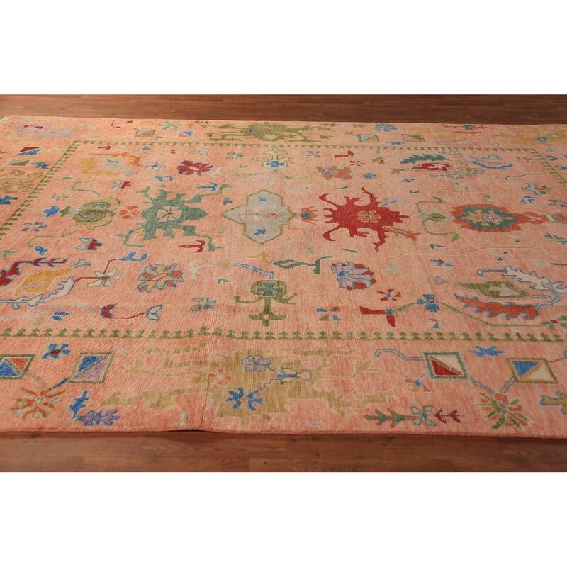 Oushak Indian Area Rug Hand-Knotted Floral Wool Carpet - 8'11"x 11'11"