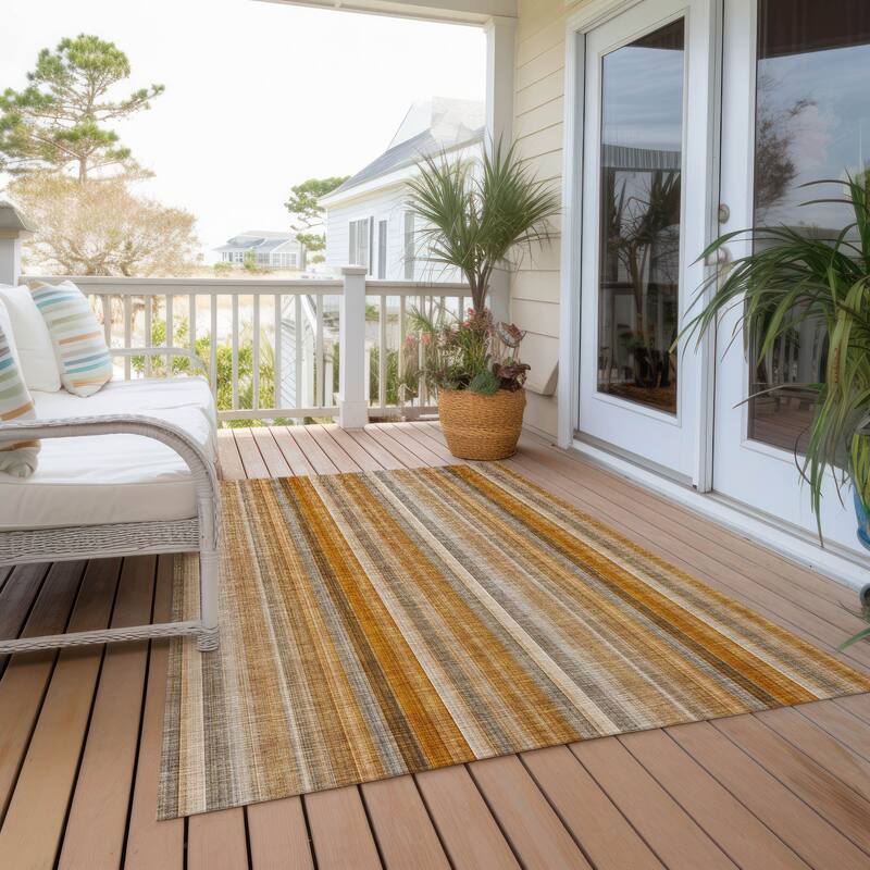 Machine Washable Indoor/ Outdoor Striped Chantille Rug - Paprika - 2'6" x 3'10"