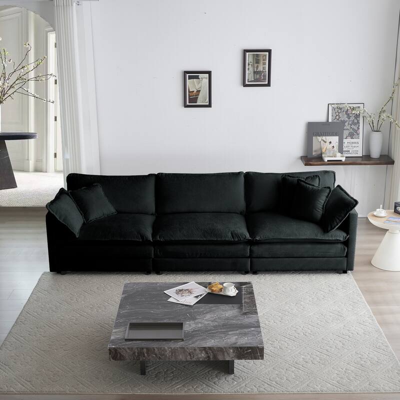 5-Seat Chenille Sofa Set with Round Arms (3+2 Seater)