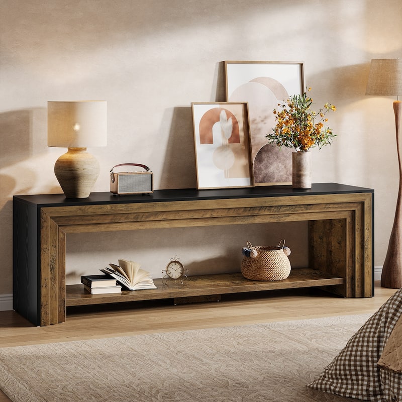 70" TV Stand for TVs, Wooden Entertainment Center with Open Storage Shelves, Low Media Console for Living Room, Bedroom