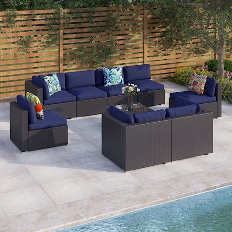 MakeYourDay 9-Piece Rattan/Wicker Conversation Cushioned Sectional Sofa Set