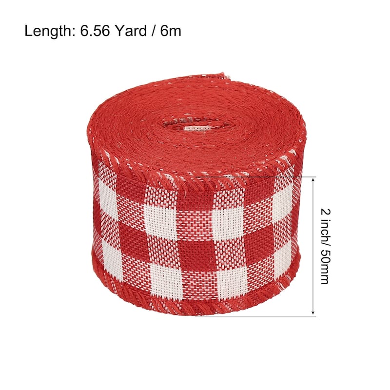 2 Inch Wide 6.56 Yards Gingham Ribbon Wired Edge, Red and White - 2 inch x 6.56 Yard (W*L)