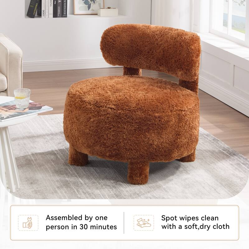 Fabric Armless Accent Chair with Curved Backrest & Solid Wood Legs