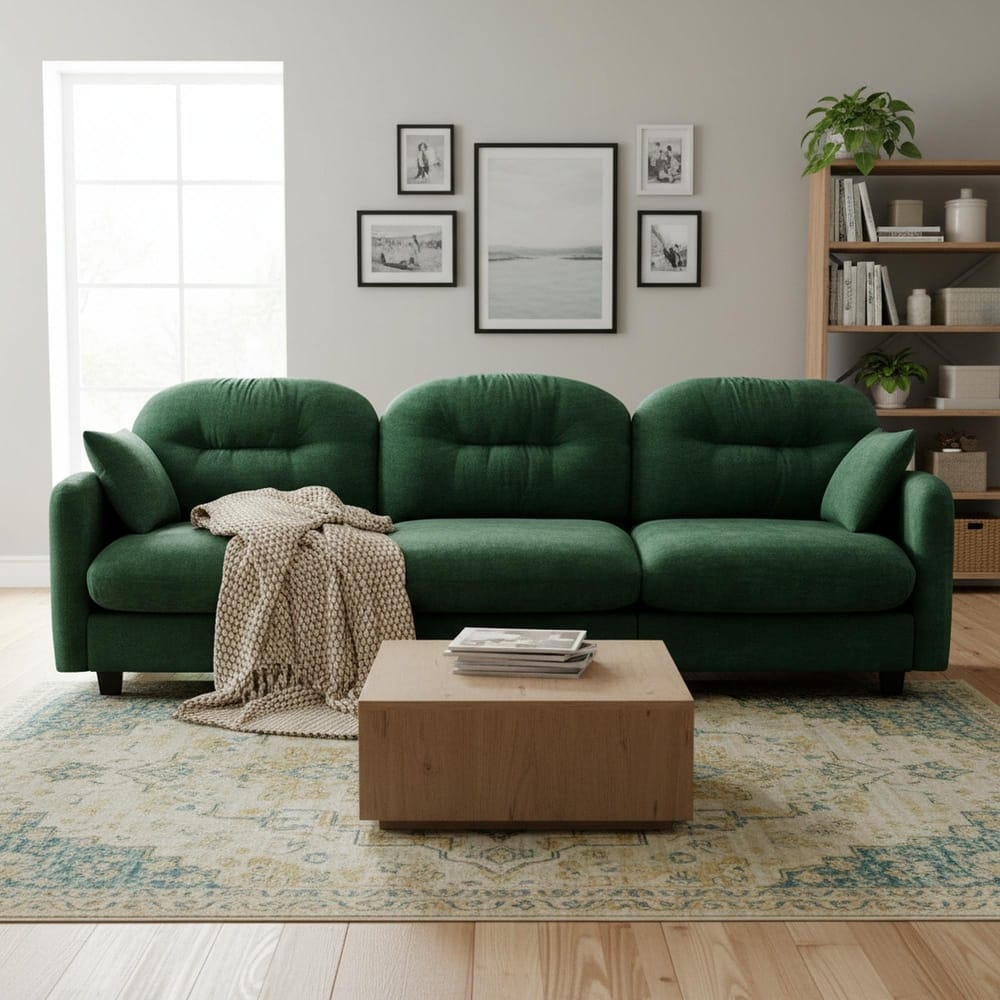Homy Casa Chenille 3-Seat Modular Sofa, Tufted Back, Ergonomic Couch