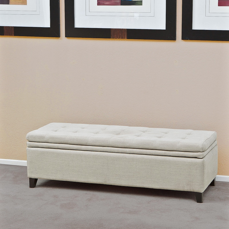 End of Bed Storage Bench, Upholstered Storage Ottoman Bench with Safety Hinge, Large Ottoman for Entryway, Window Benches