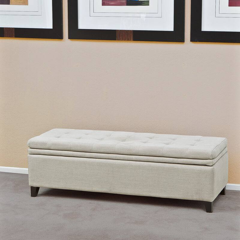 Roomfitters Upholstered Storage Ottoman, Modern Bench with Lift-Top Lid for Entryway, Living Room, Beige