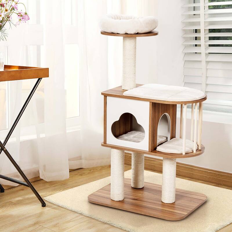Costway 46" Modern Wooden Cat Tree with Platform & Washable Cushions - See Details