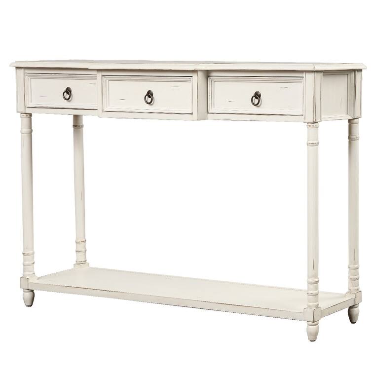 Nestfair Solid Wood Console Table with 3 Drawers and Shelf