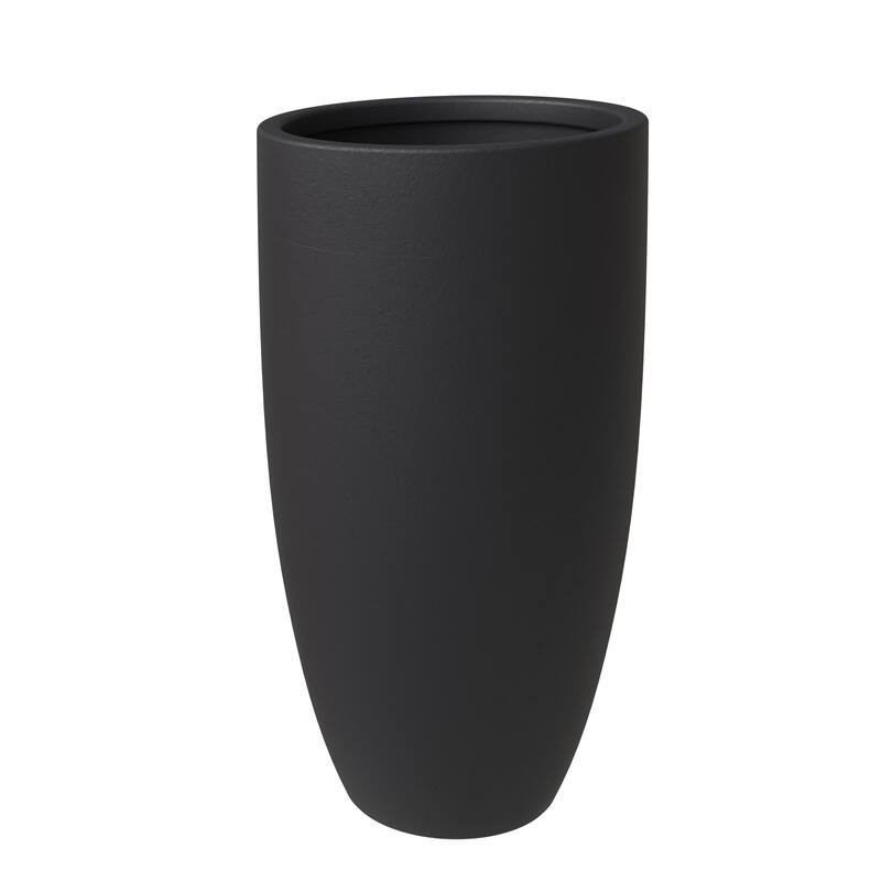 Crete Tapered Round Planter, Durable Fiberstone & Clay Indoor/Outdoor Pot with Drainage - 24" Height - Black