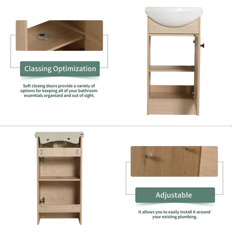 Wall Mounted 18'' Single Bathroom Vanity Sink Combo with Soft Close Door for Small Bathroom
