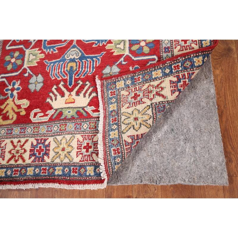 Red Geometric Kazak Oriental Foyer Rug Handmade Wool Carpet - 3'3" x 5'1"