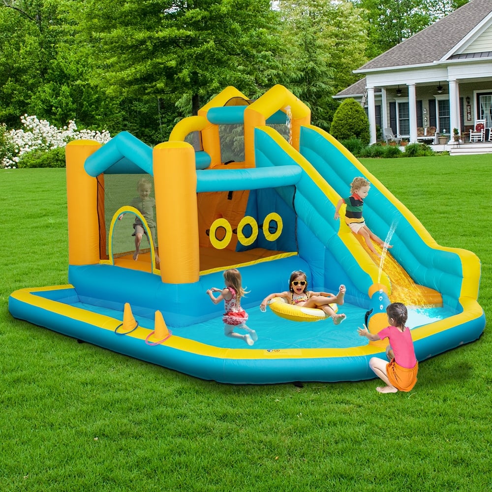 Inflatable Bounce House with Water Slide for Kids Includes Air Blower