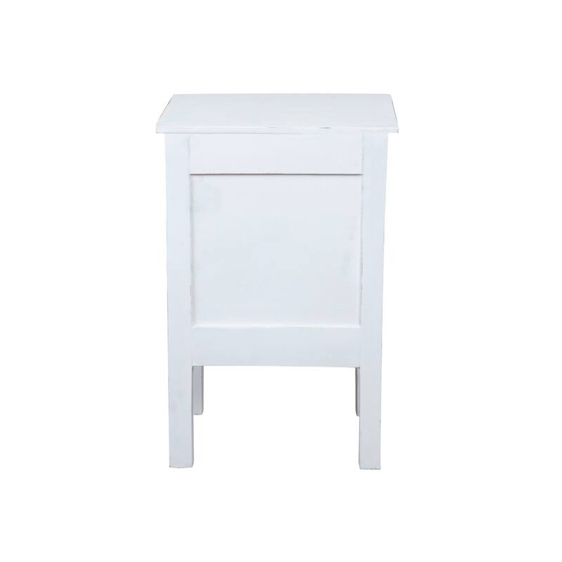 Solid Wood End Table - Nightstand, Living Room Accent Table, Fully Assembled, Distressed White Finish - 28.5