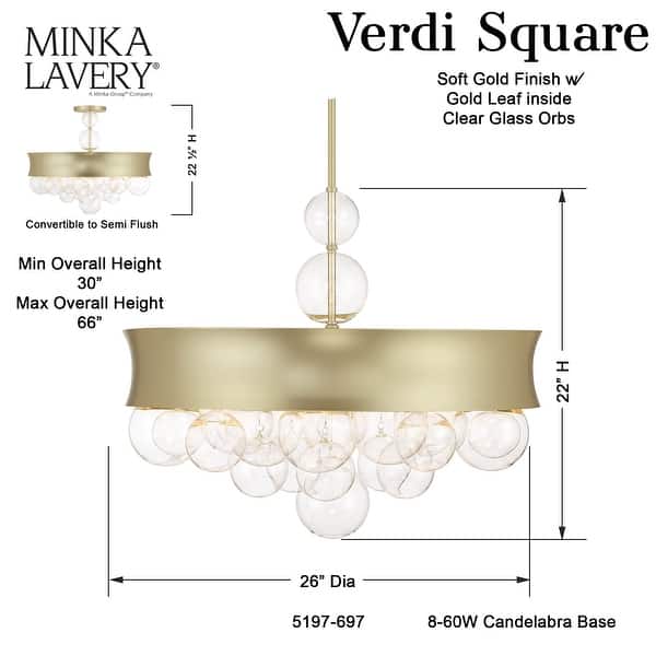 Minka Lavery 5197 Verdi Square 8 Light 26" Wide Convertible Pendant /