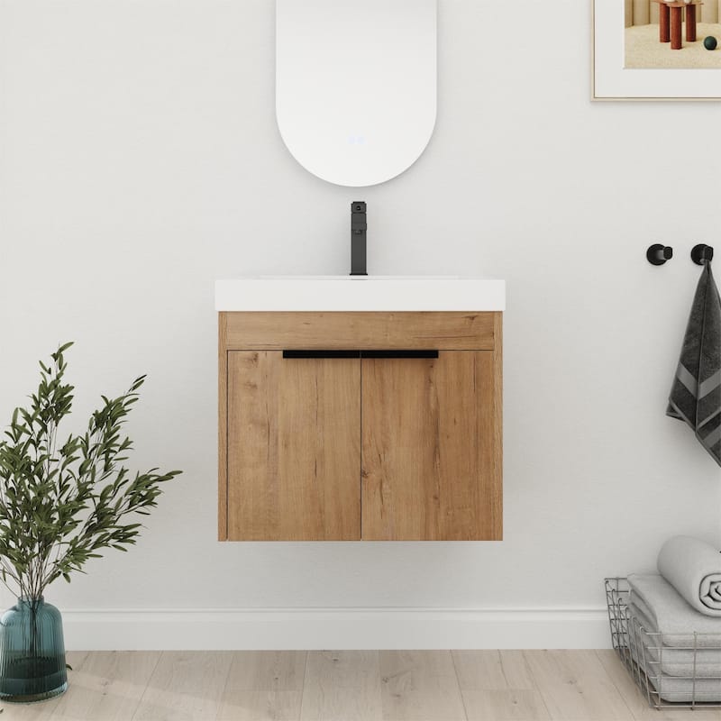 Bathroom Vanity With Sink In 24/30/36 Inch, Floating Bathroom Vanity With Soft Close Door - 23.9"W x 18.2"D x 21.5"H - Imitative Oak