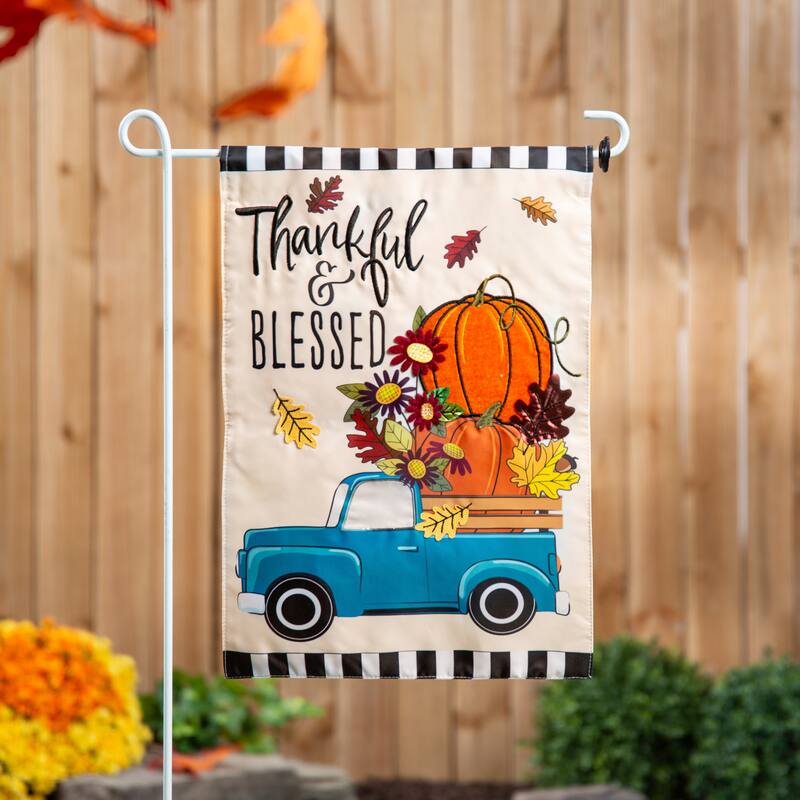 Thankful and Blessed Fall Truck Applique Garden Flag