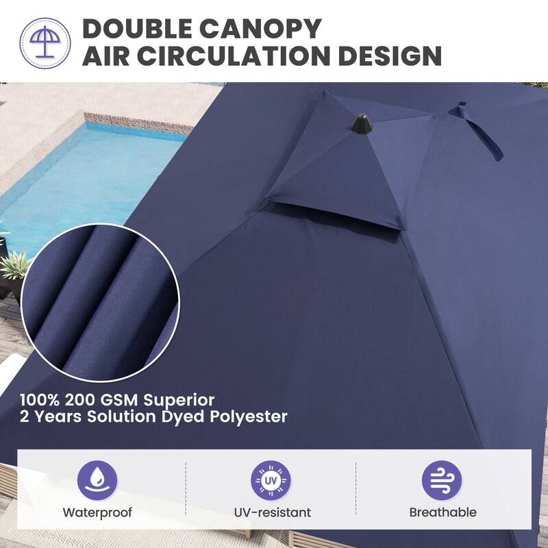 10 x 6.5 FT Rectangular Double Top Patio Market Umbrella with Tilt & Crank