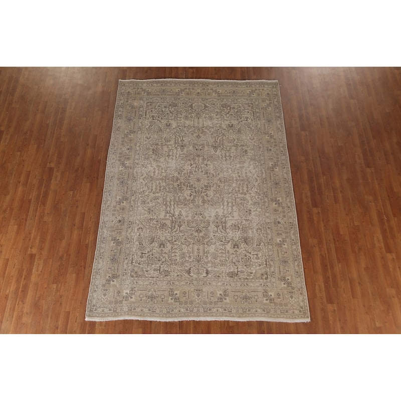 Distressed Geometric Tabriz Persian Vintage Rug Handmade Wool Carpet - 6'9" x 9'7"