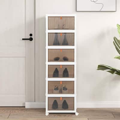 6Tier Stackable Plastic Storage Bins Storage Organizer w/ Lids &Doors