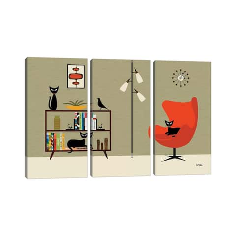 iCanvas "Mid Century Library with Black Cats" by Donna Mibus 3-Piece Canvas Wall Art Set