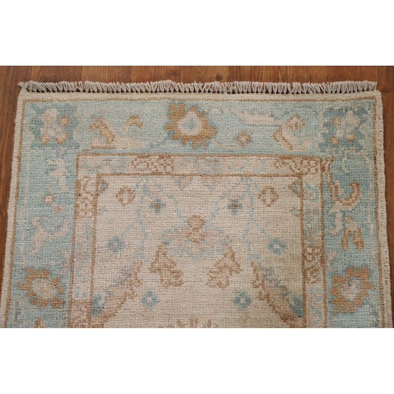 Hand Knotted Oriental 100% Wool Carpet Transitional Geometric Peach Oushak Area Rug - 2' 10'' X 1' 11''