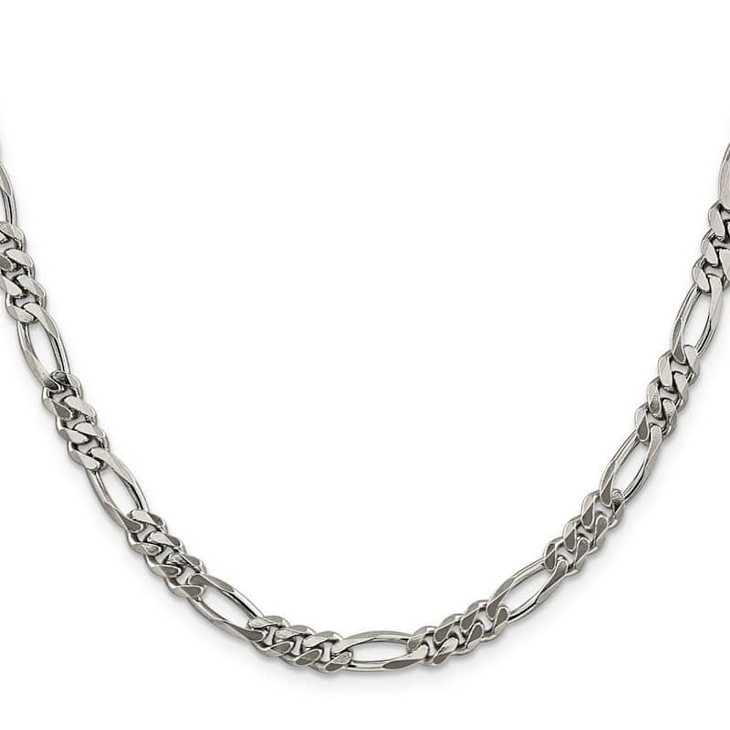Curata 925 Sterling Silver Rhodium 5.25mm Figaro Chain Necklace for Men