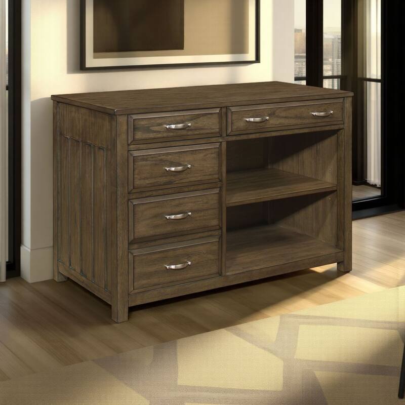 Belinda Credenza Desk with Shelves and Drawers, Classic Brown, 44 Inch