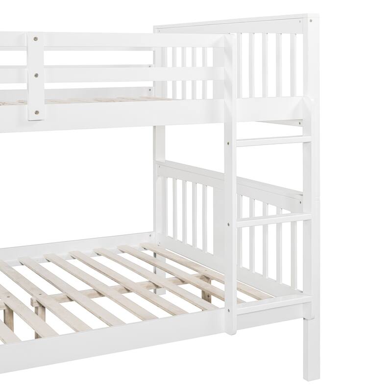 Full over Full Solid Wood Loft-Style Bunk Bed with Ladder, Convertible into Two Beds, Solid Wood Frame for Kids' Bedrooms
