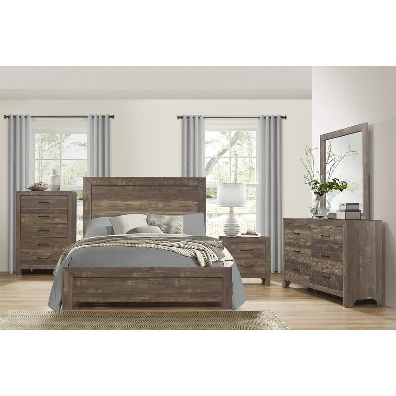 Full Size Wood Panel Bed Frame with Rustic Bed-in-a-Box Packaging