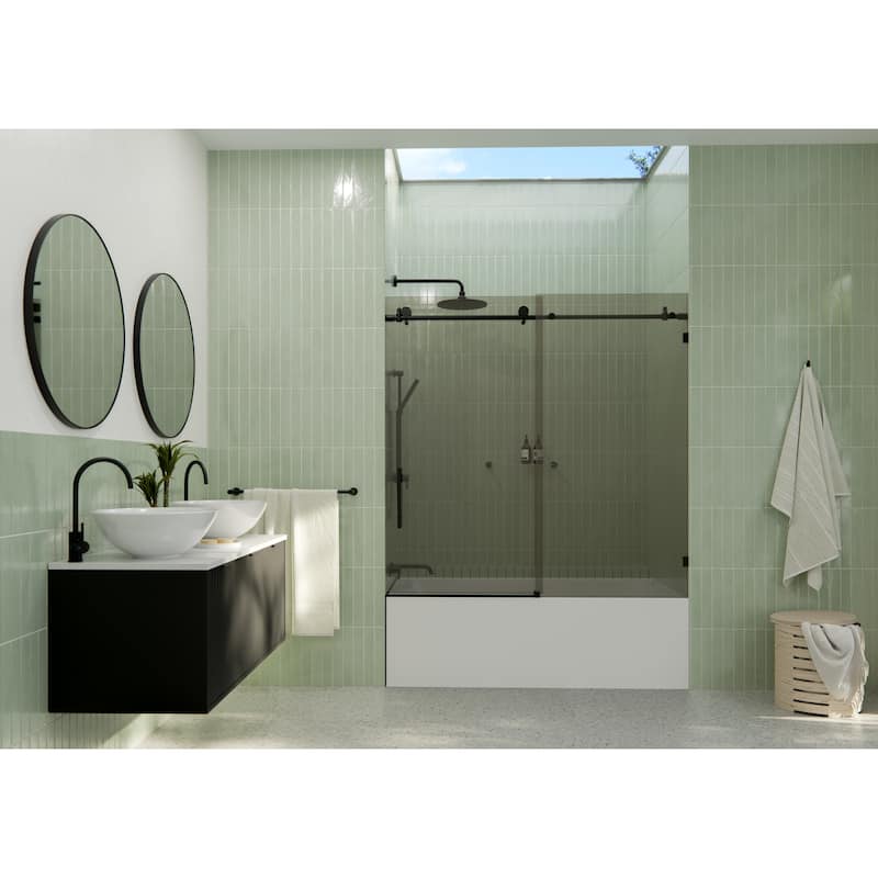 Equinox 60 in. x 60 in. Fully Frameless Glass Bath Slider with Gray Tint