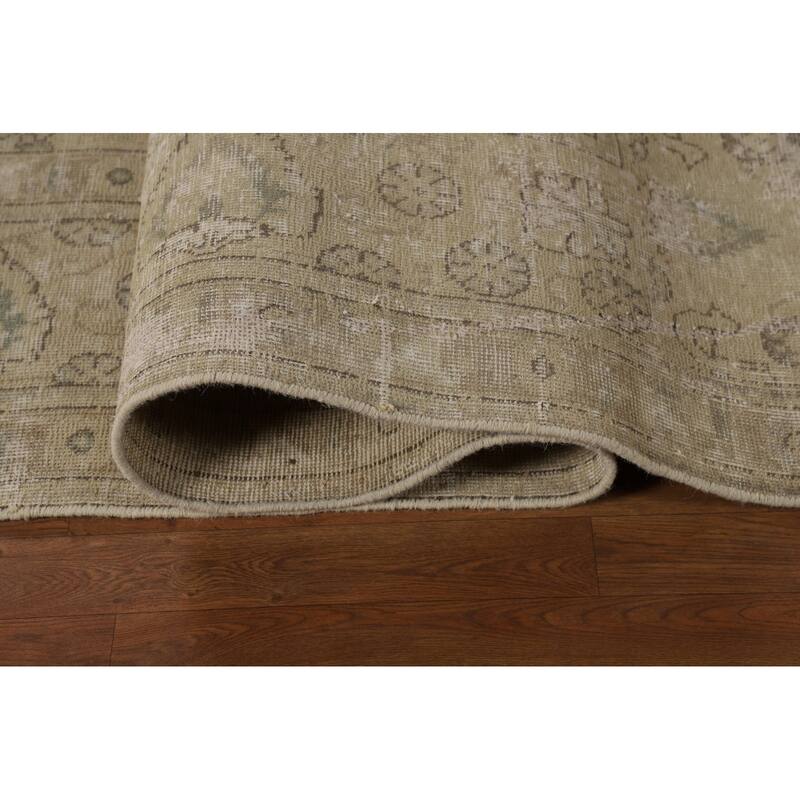 Tabriz Persian Vintage Area Rug Handmade Traditional Beige Wool Carpet - 9'6"x 12'10"