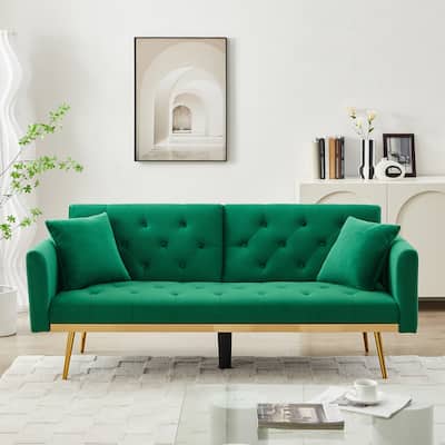 Convertible Velvet Futon Sofa Bed with Reclining Loveseat Couch