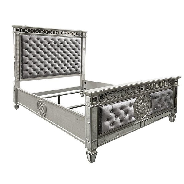 Acme Varian QUEEN BED Gray Velvet & Mirrored - Bed Bath & Beyond