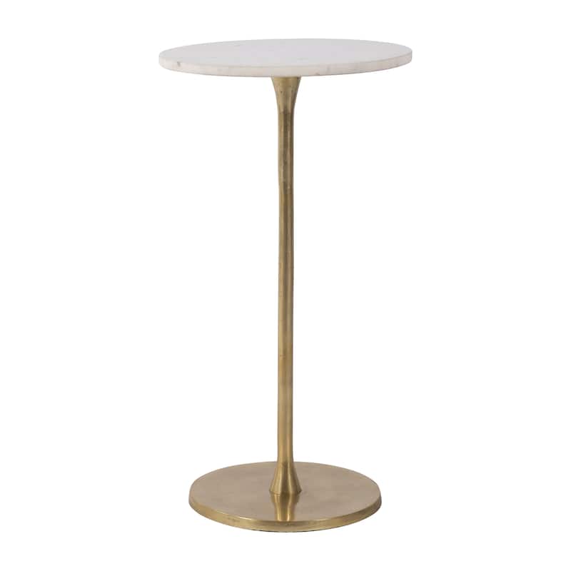 Gold and White 24"H Round Drink Accent Table with Aluminum/Stone Construction for Elegant and Purposeful Living Space