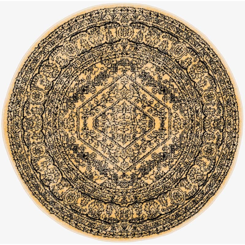 SAFAVIEH Adirondack Sian Rustic Oriental Medallion Rug - 4' Round - Gold/Black
