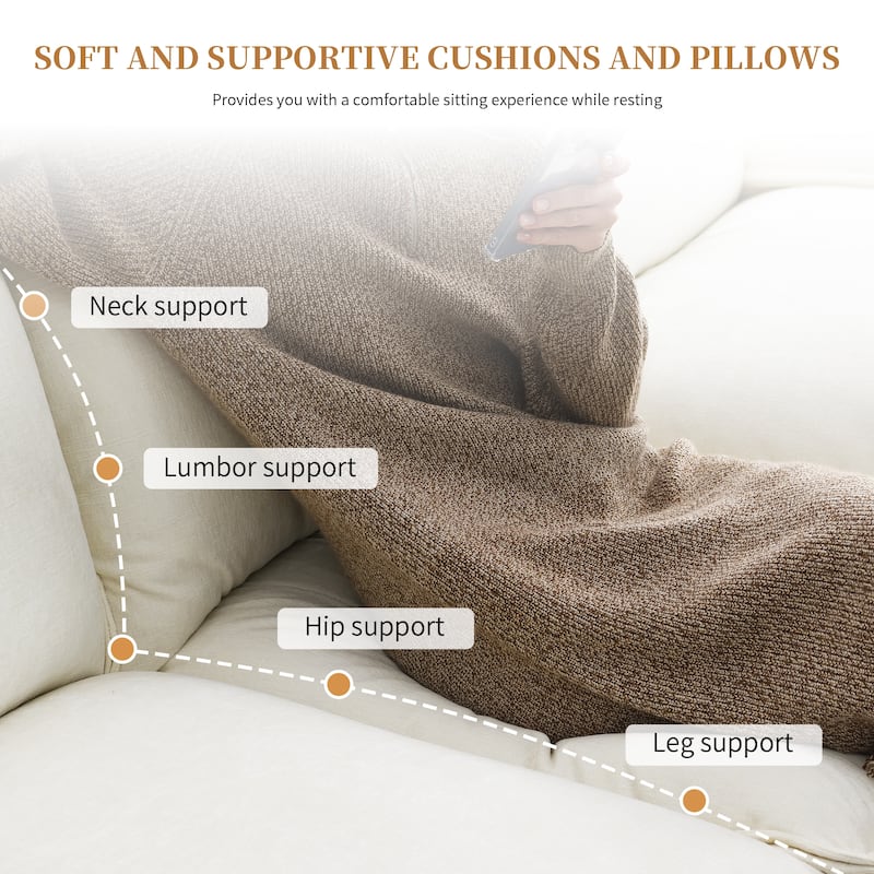 [VIDEO provided][New]118*55" Modern L-shaped Chenille Cloud Sofa with Double Seat Cushions,5-seat Upholstered Indoor Furniture,S