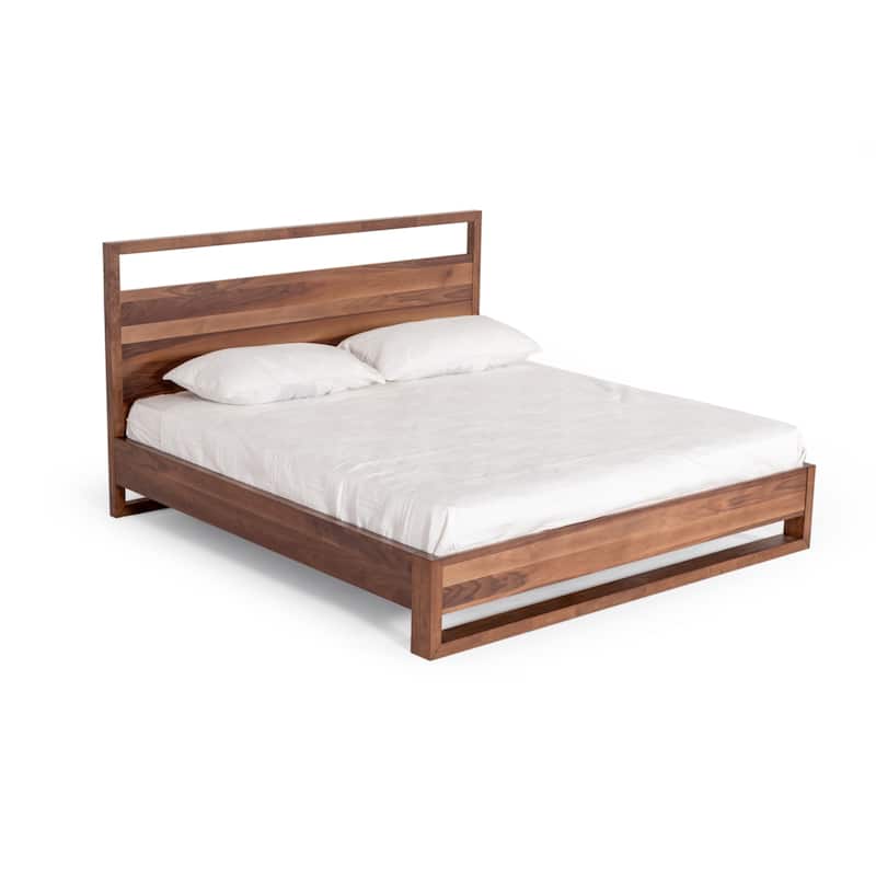 Lena California King Size Platform Bed, Open Panel Headboard, Walnut Brown