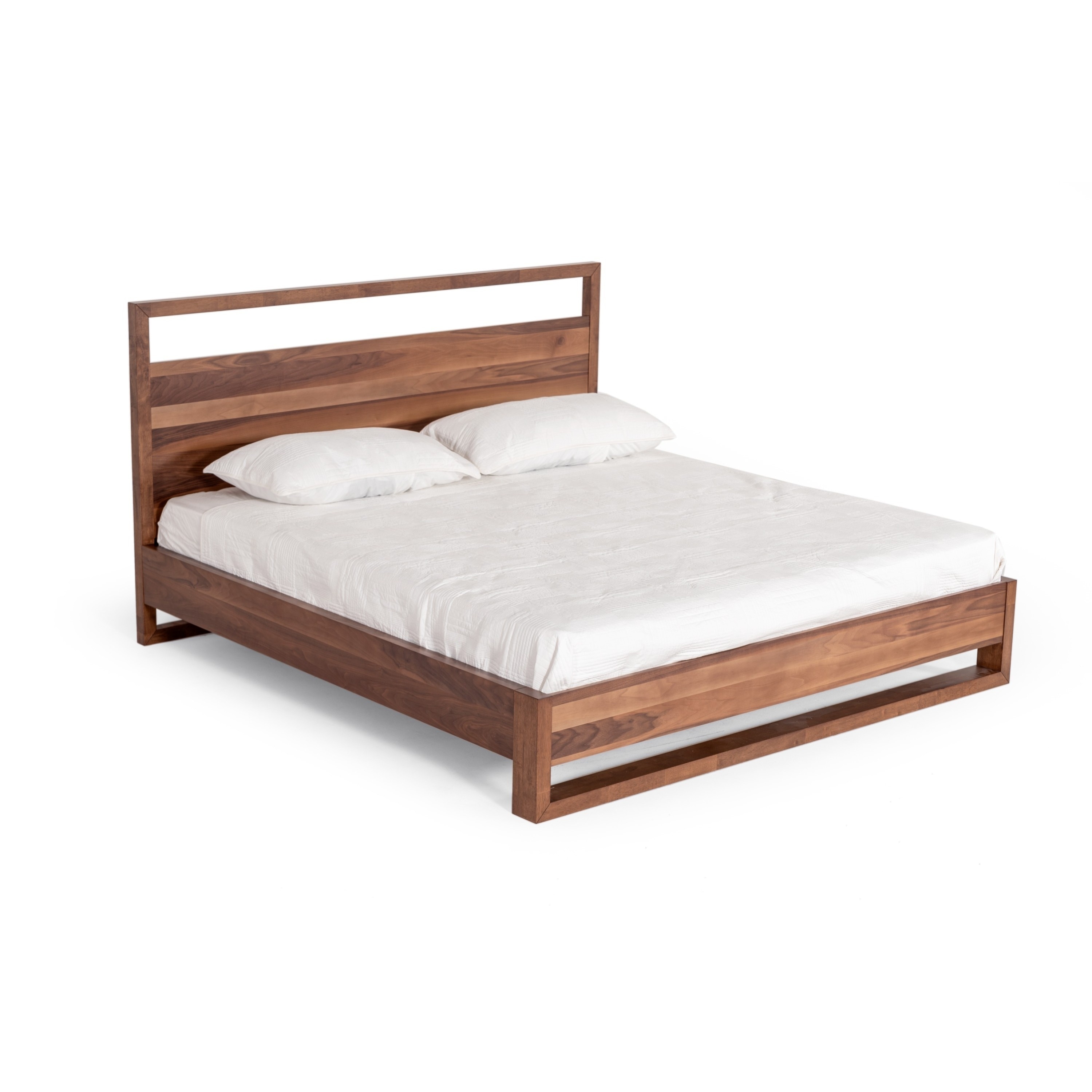 Lena California King Size Platform Bed, Open Panel Headboard, Walnut Brown
