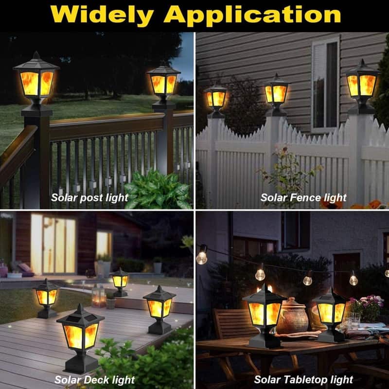 2-Pack Solar Post Cap Lights 4x4 Flickering Flame, Waterproof LED for Fence, Garden, Pathway - N/A