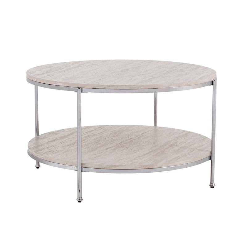 SEI Furniture Henderson Modern Faux Marble Round Coffee Table with Bottom Shelf