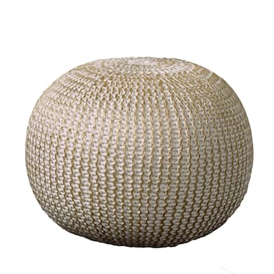 20" Gold and Ivory Hand Knitted Round Pouf Ottoman