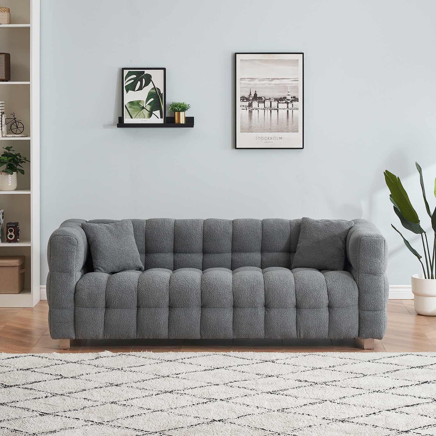 Teddy Plush Sofa 80 Inch Living Room Bedroom Discharge With Two Pillows Hardware Feet