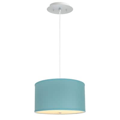 16" W 2 Light Pendant Island Paradise Linen Drum Shade with Diffuser, White Cord
