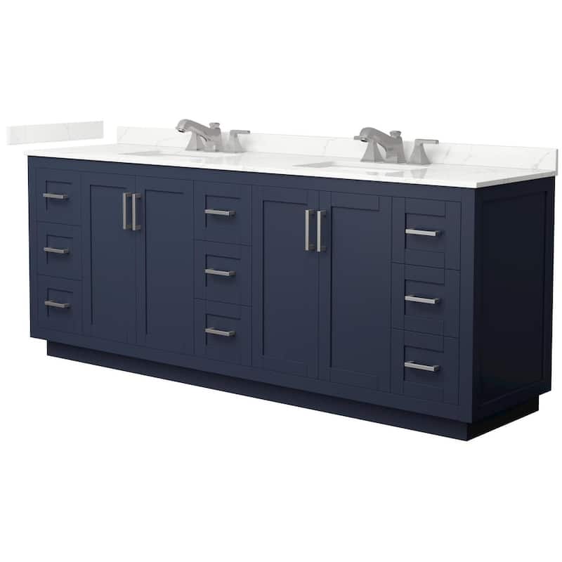 Wyndham Collection WCF292984D-QTZ-US3MXX Miranda 84" Free Standing - Dark Blue / Giotto Quartz Top / Brushed Nickel