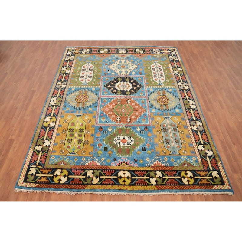 Hand Knotted Oriental 100% Wool Carpet Traditional Tribal Navy Blue & Blues Kazak Area Rug - 10' 3'' X 8' 2''