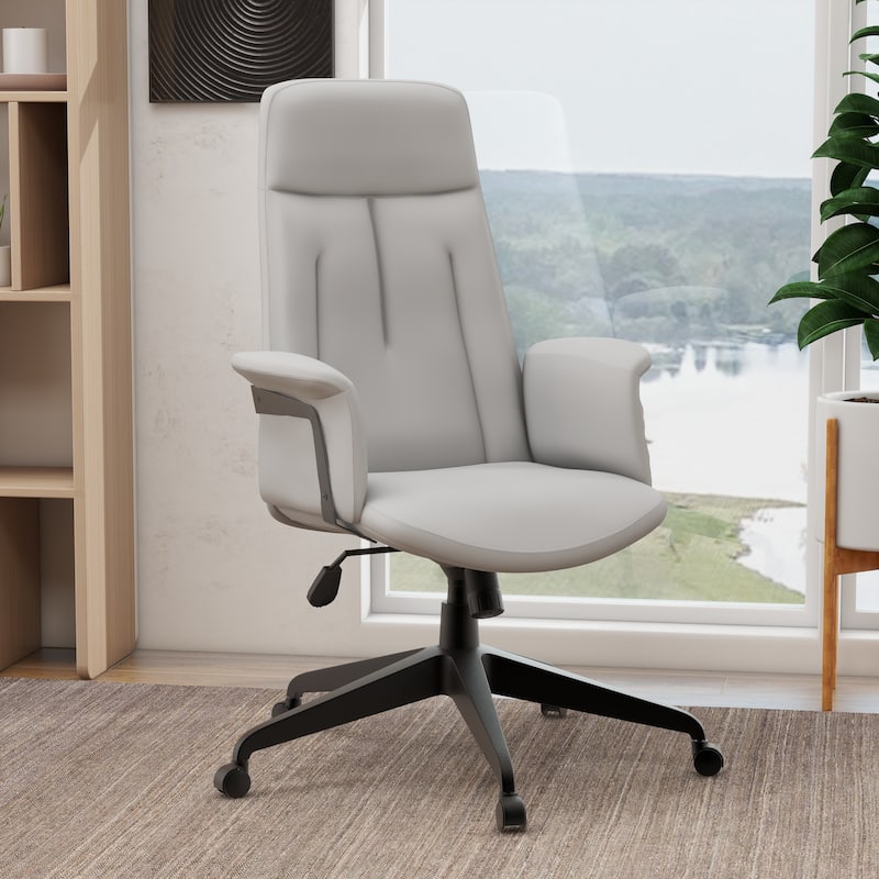 Infini Ergonomic Modern High Back Leather Executive Office Chair with Adjustable Height, Swivel, Padded Armrests & Iron Base