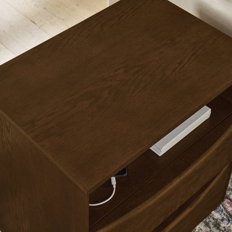 Mid Century Modern Nightstand with Charging Station and Solid Wood Drawers for Versatile Bedroom Use
